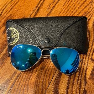 Ray Ban Gold Aviators 55mm with Blue Lenses